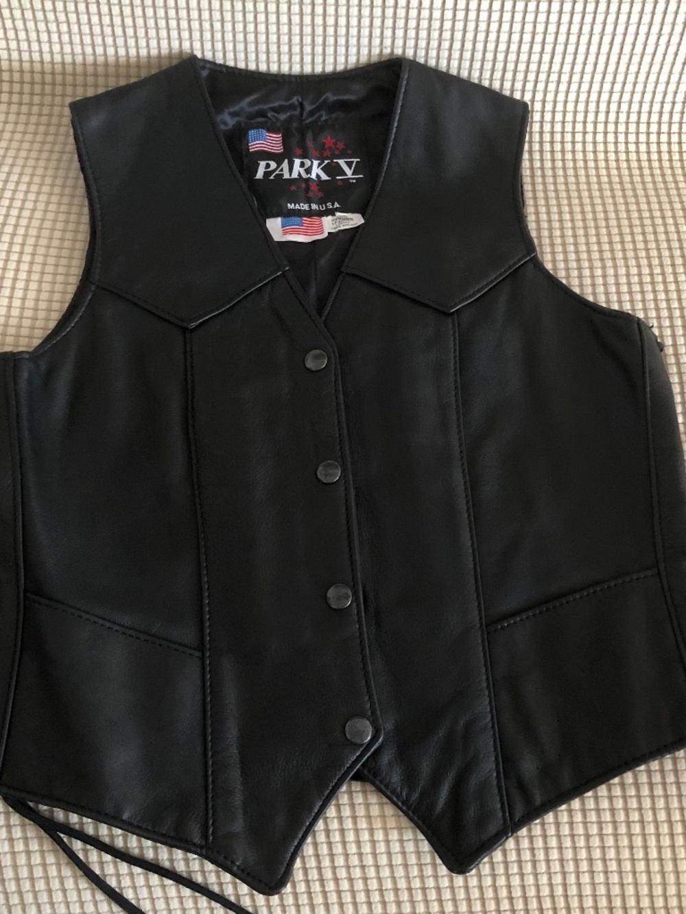 Park V Black Genuine Leather Motorcycle Biker Vest Made in USA